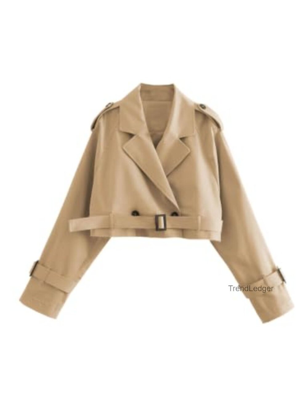 Women's Cropped Trench Coat Double Breasted Belted Wind Coat